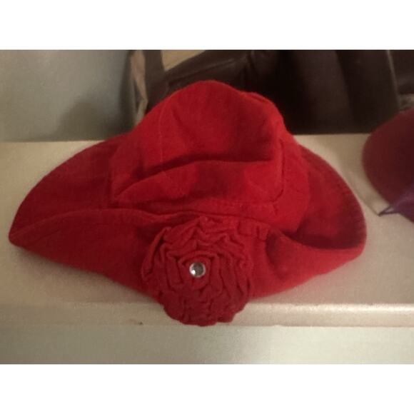 VTG Lot 2 Red Wool Velvet Cotton Cloche Hats 90s Women\'s Hippy Y2K Blossom